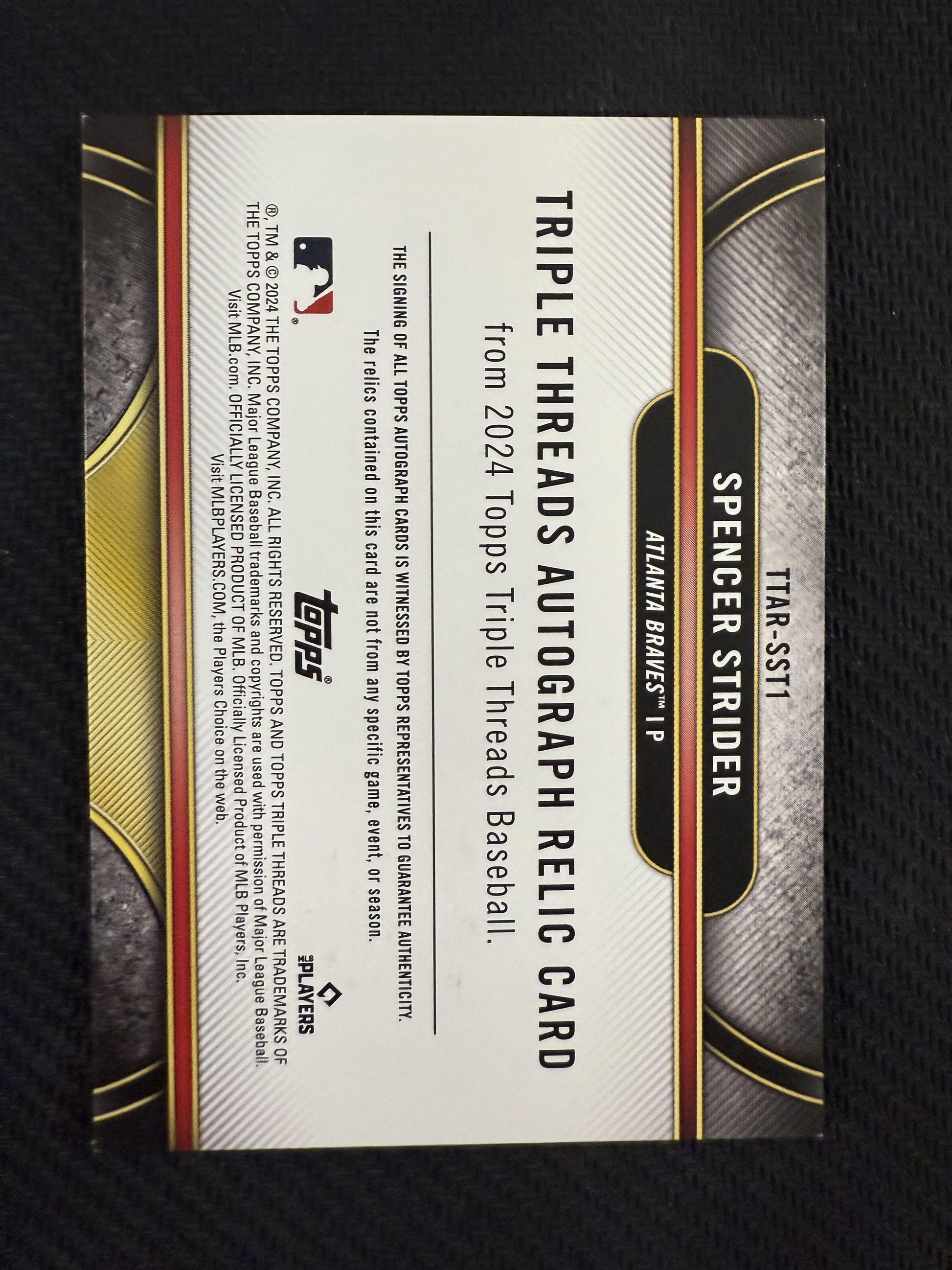 #TTAR-SST1 Spencer Strider 2024 Topps Triple Threads /36 Braves Auto Relics