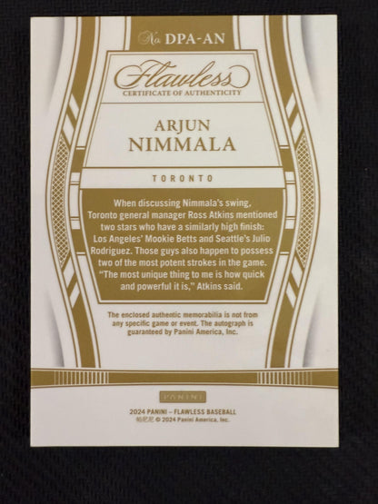 #DPA-AN Arjun Nimmala 2024 Panini Flawless /25 Blue Jays Draft Patch Auto