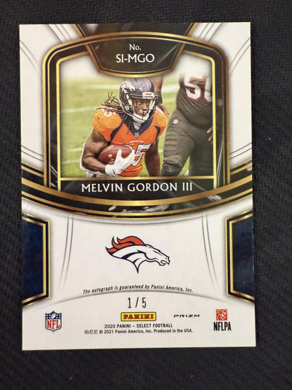 #SI-MGO Melvin Gordon III 2020 Panini Select Auto #/5 Broncos Signatures Green