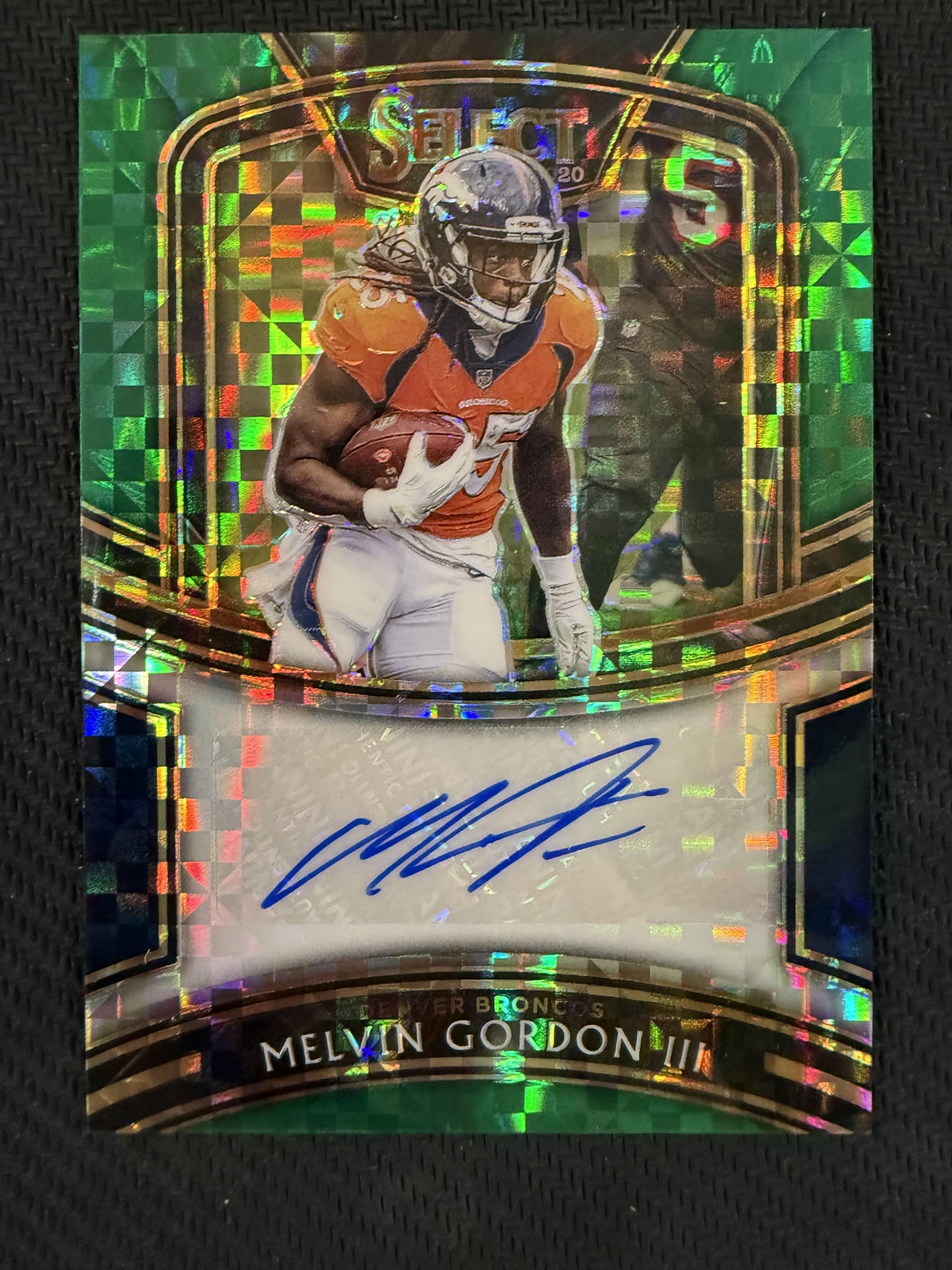 #SI-MGO Melvin Gordon III 2020 Panini Select Auto #/5 Broncos Signatures Green
