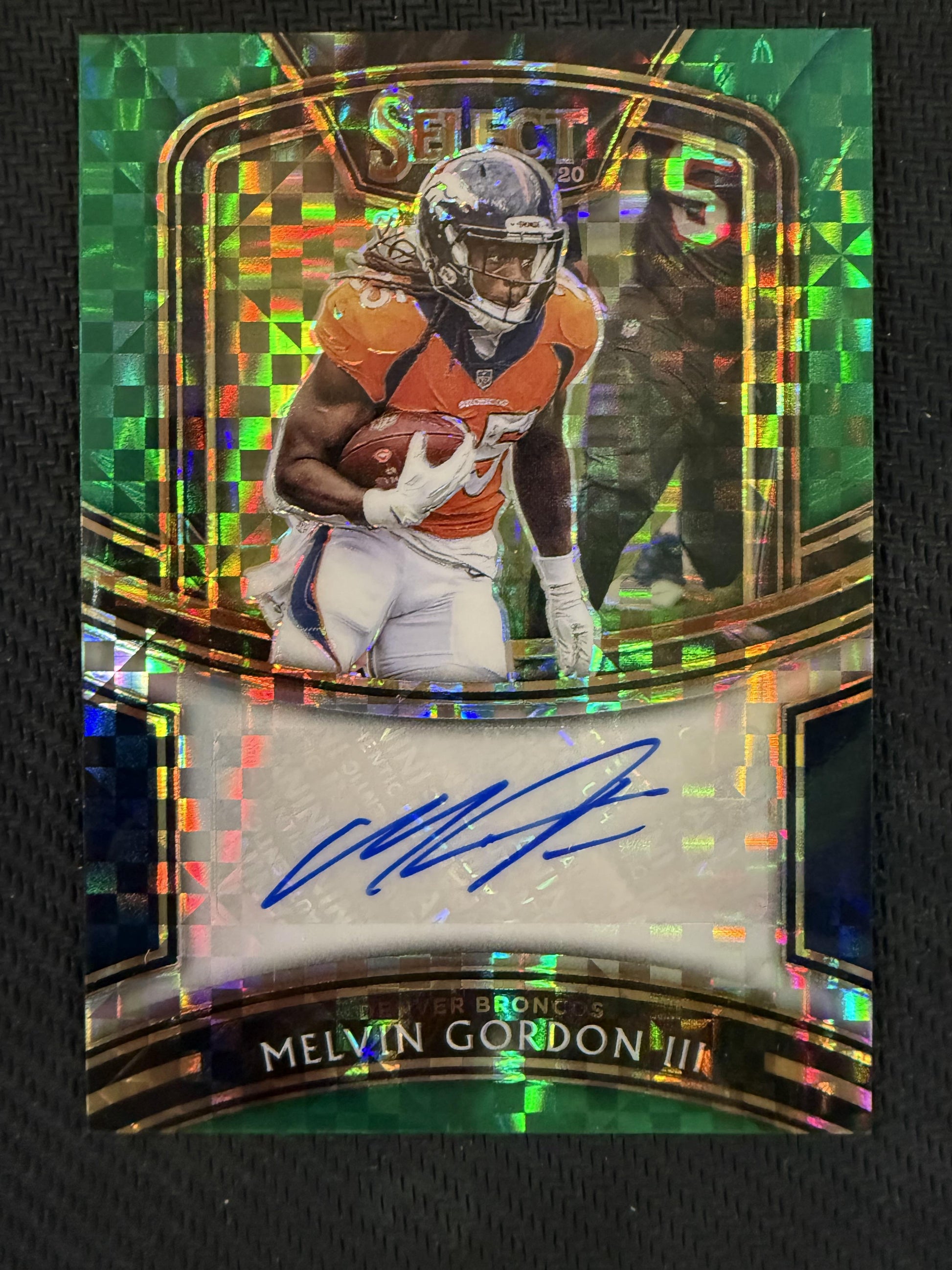 #SI-MGO Melvin Gordon III 2020 Panini Select Auto #/5 Broncos Signatures Green
