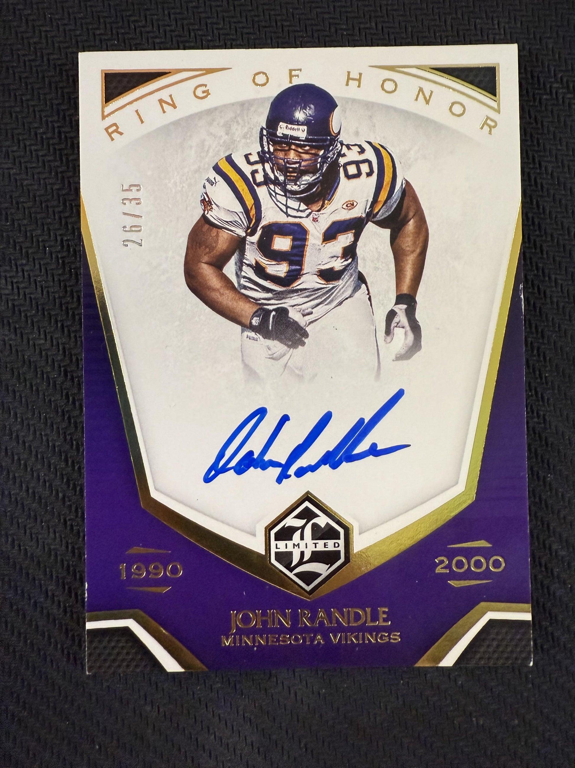 #ROH-JR John Randle 2019 Panini Limited /35 Vikings Ring of Honor Auto