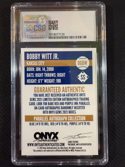 #OGBW Bobby Witt Jr. 2021 Onyx Gems AU,SN Auto #/100 Kansas City Royals Sapphire