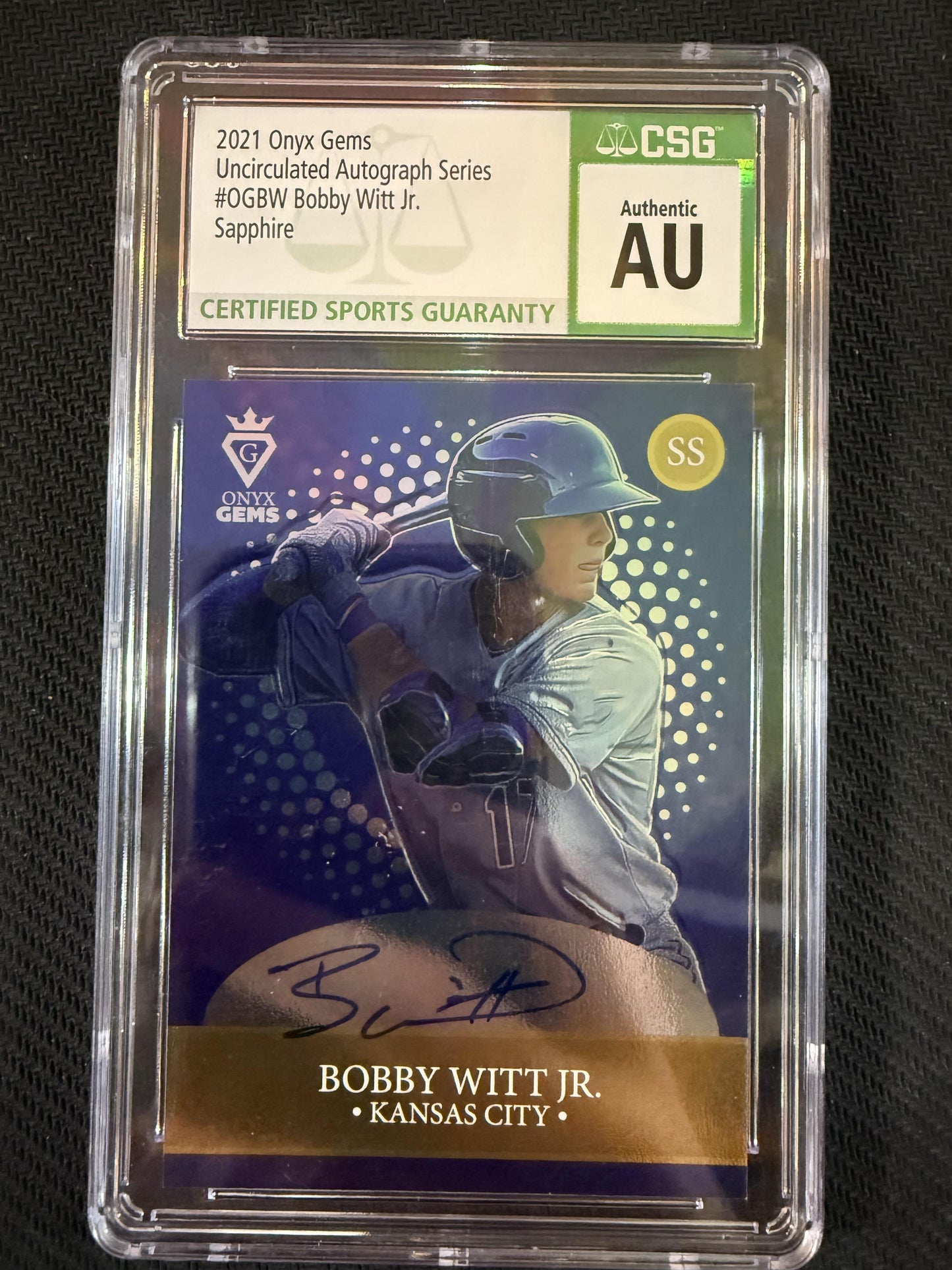 #OGBW Bobby Witt Jr. 2021 Onyx Gems AU,SN Auto #/100 Kansas City Royals Sapphire