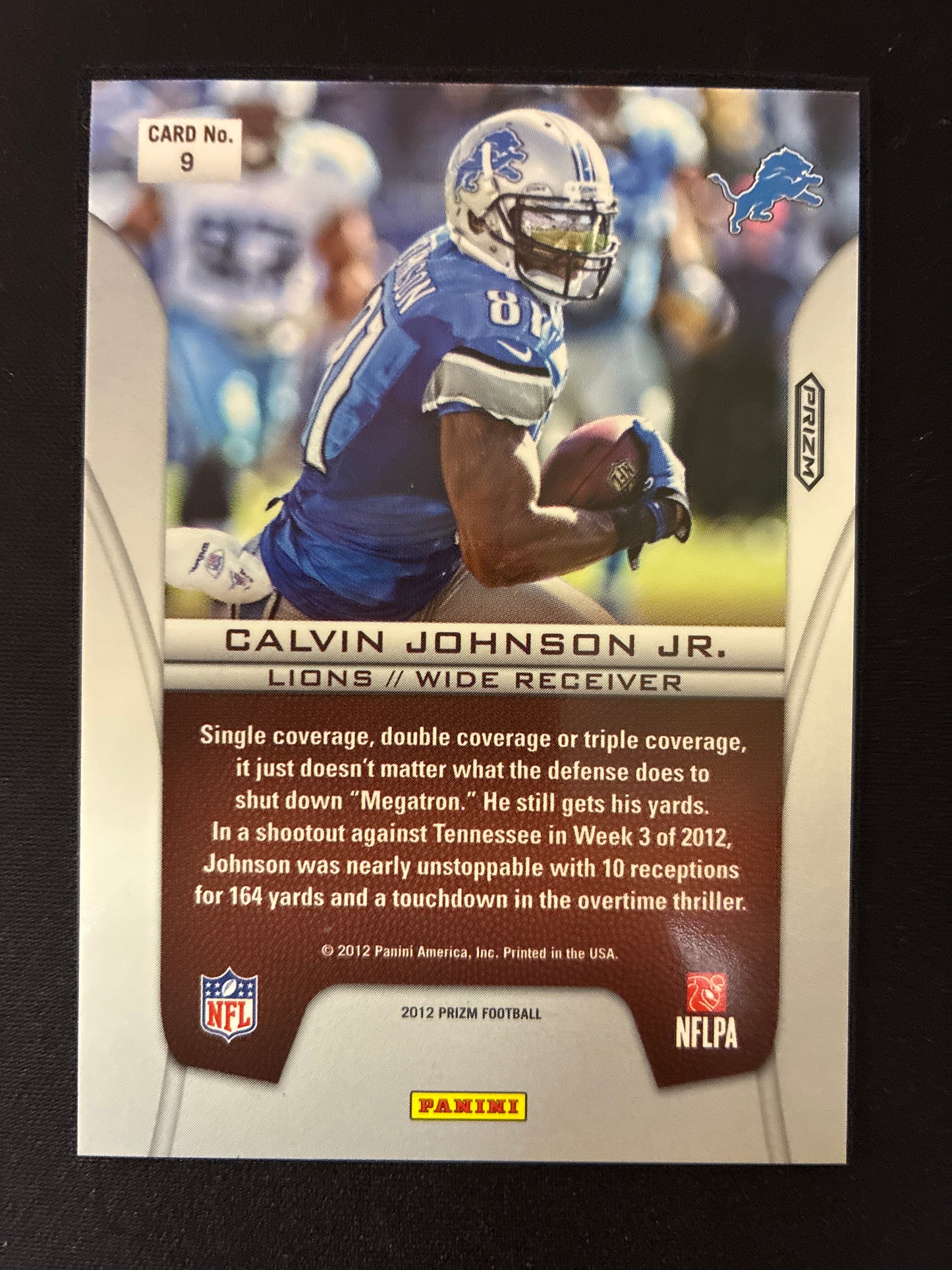 #9 Calvin Johnson 2012 Panini Prizm Detroit Lions sports Brilliance Prizms
