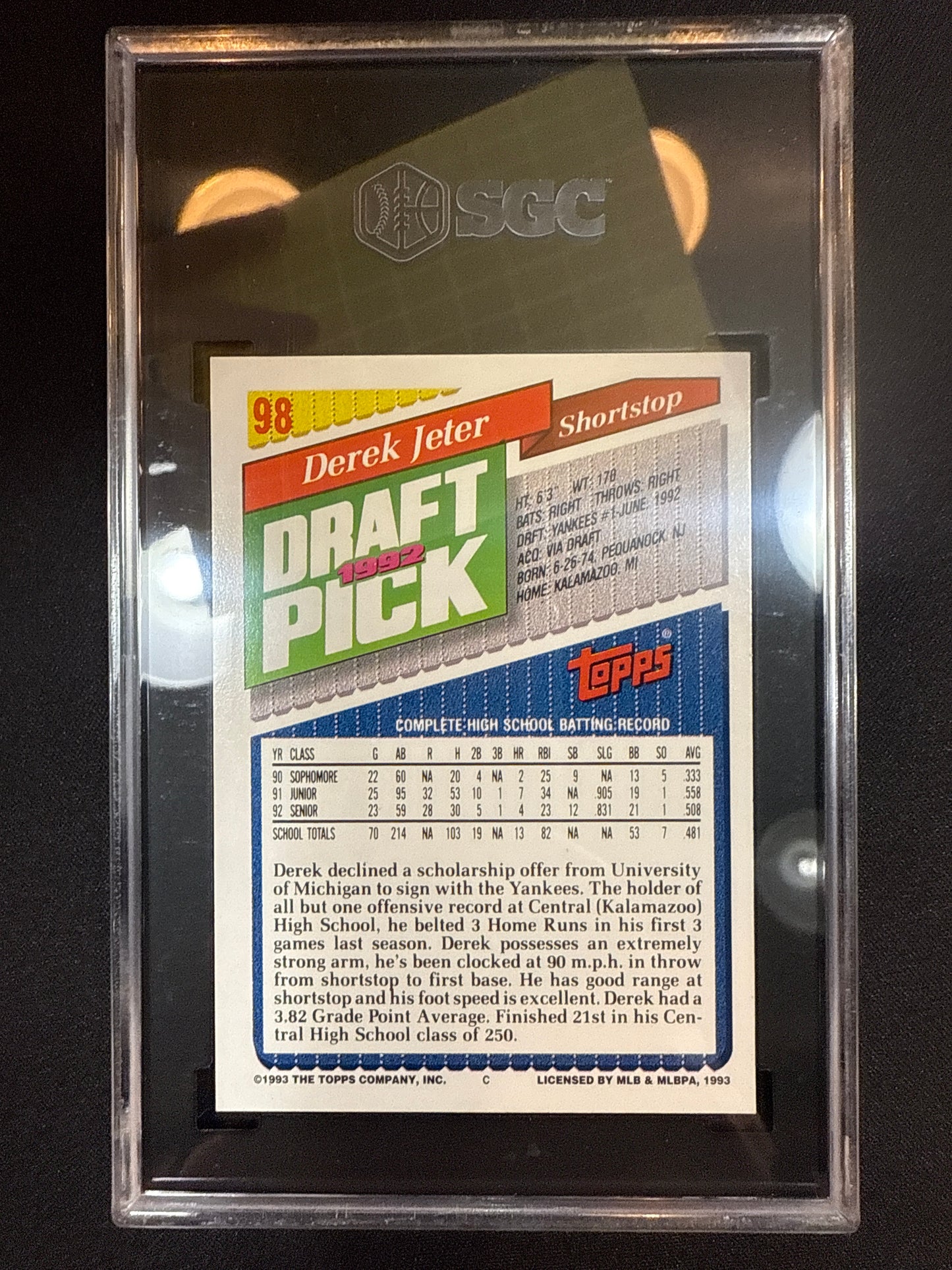 #98 Derek Jeter 1993 Topps RC Rookie New York Yankees sports