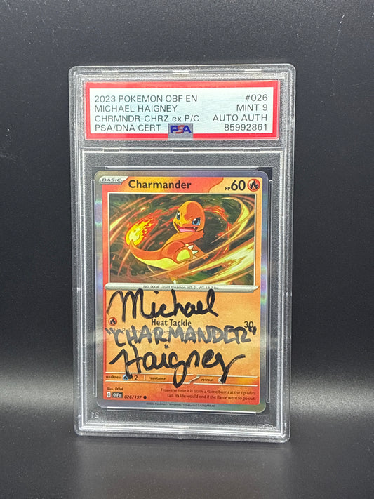 #026/197 Charmander Authentic Autographed Michael Haigney Obsidian Flame PSA 9