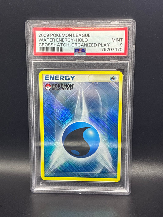 2009 Pokemon League Water Energy (Holo) Crosshatch-Organized Play PSA 9