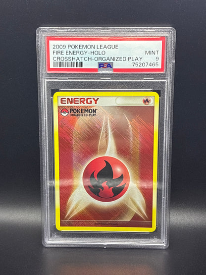 2009 Pokemon League Fire Energy (Holo) Crosshatch-Organized Play PSA 9