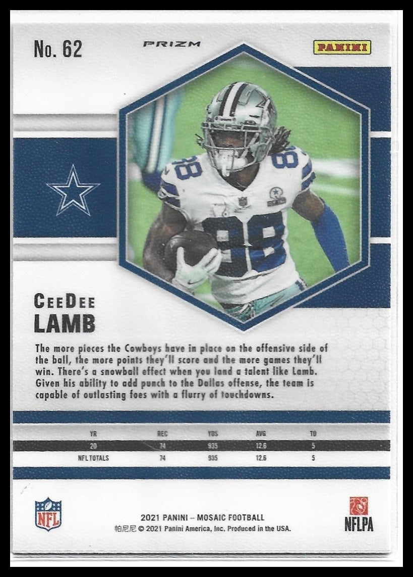 #62 CeeDee Lamb 2021 Panini Mosaic Dallas Cowboys sports Prizm Green