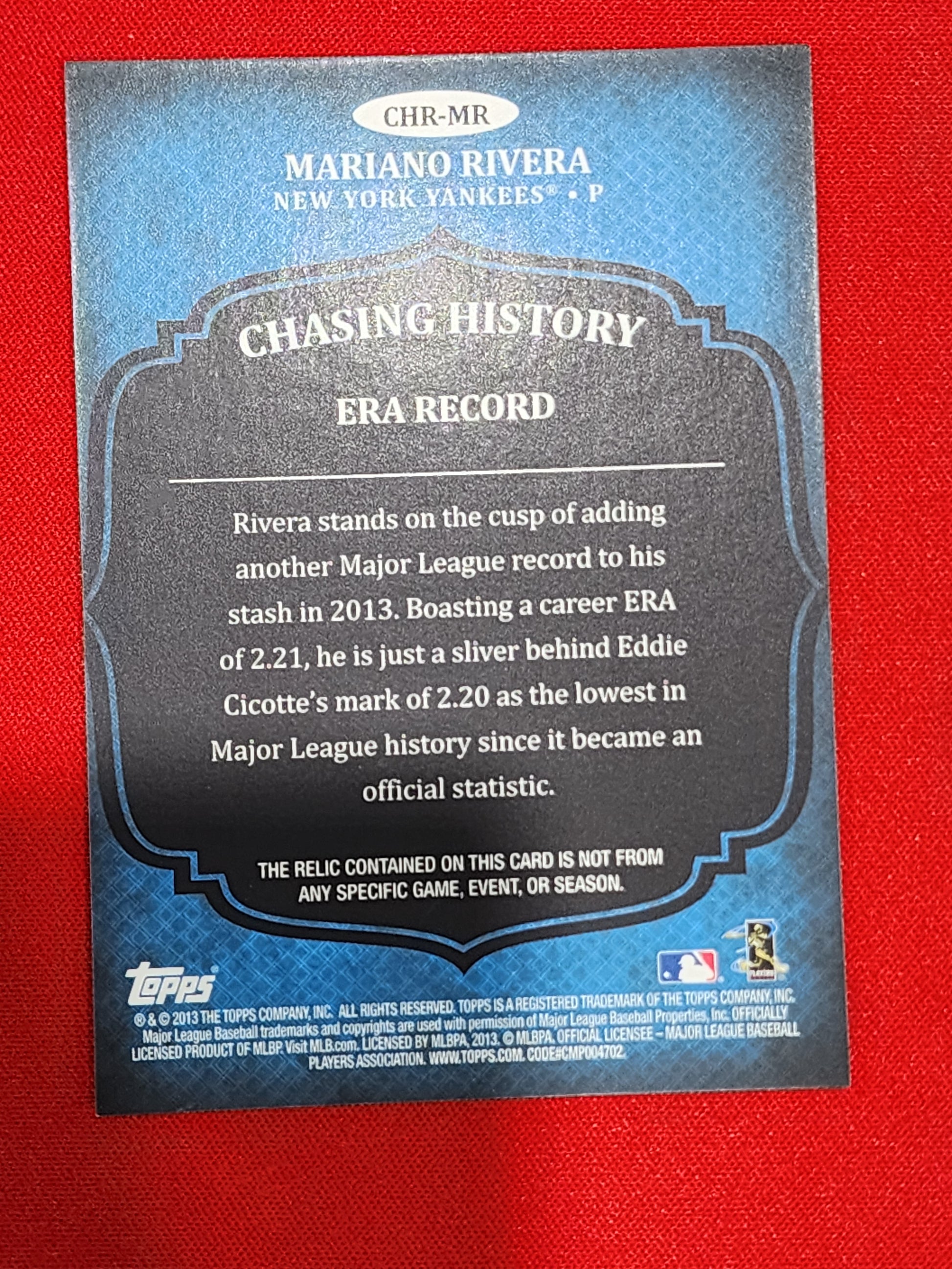 2013 Topps #CHR-MR Mariano Rivera Chasing History Relics