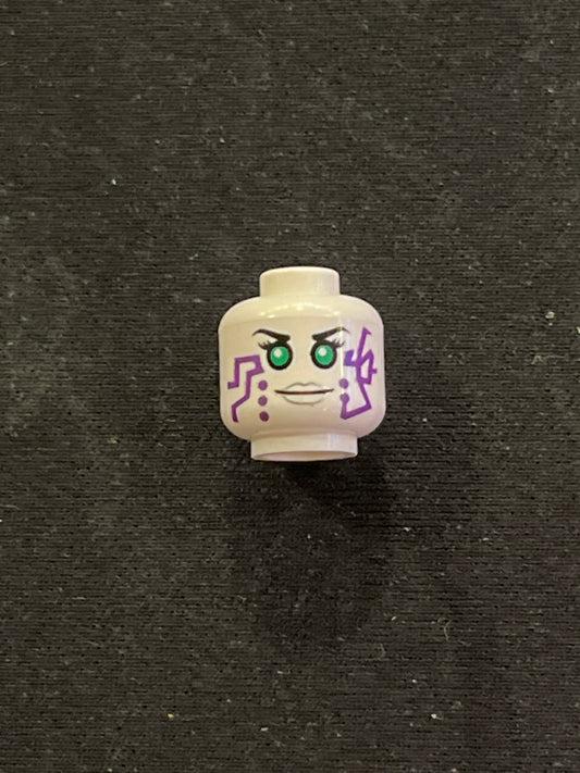Minifigure, Head Dual Sided Alien Female with Purple Circuitry, Green Eyes / Red Eyes Pattern (Pixal / P.I.X.A.L.) 3626pb1037 Lego