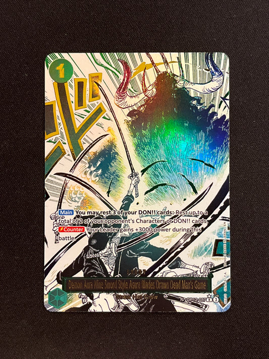 Demon Aura Nine Sword Style Asura Blades Drawn Dead Man’s Game OP12-037 Alt-Art (R) Event - Legacy of the Master