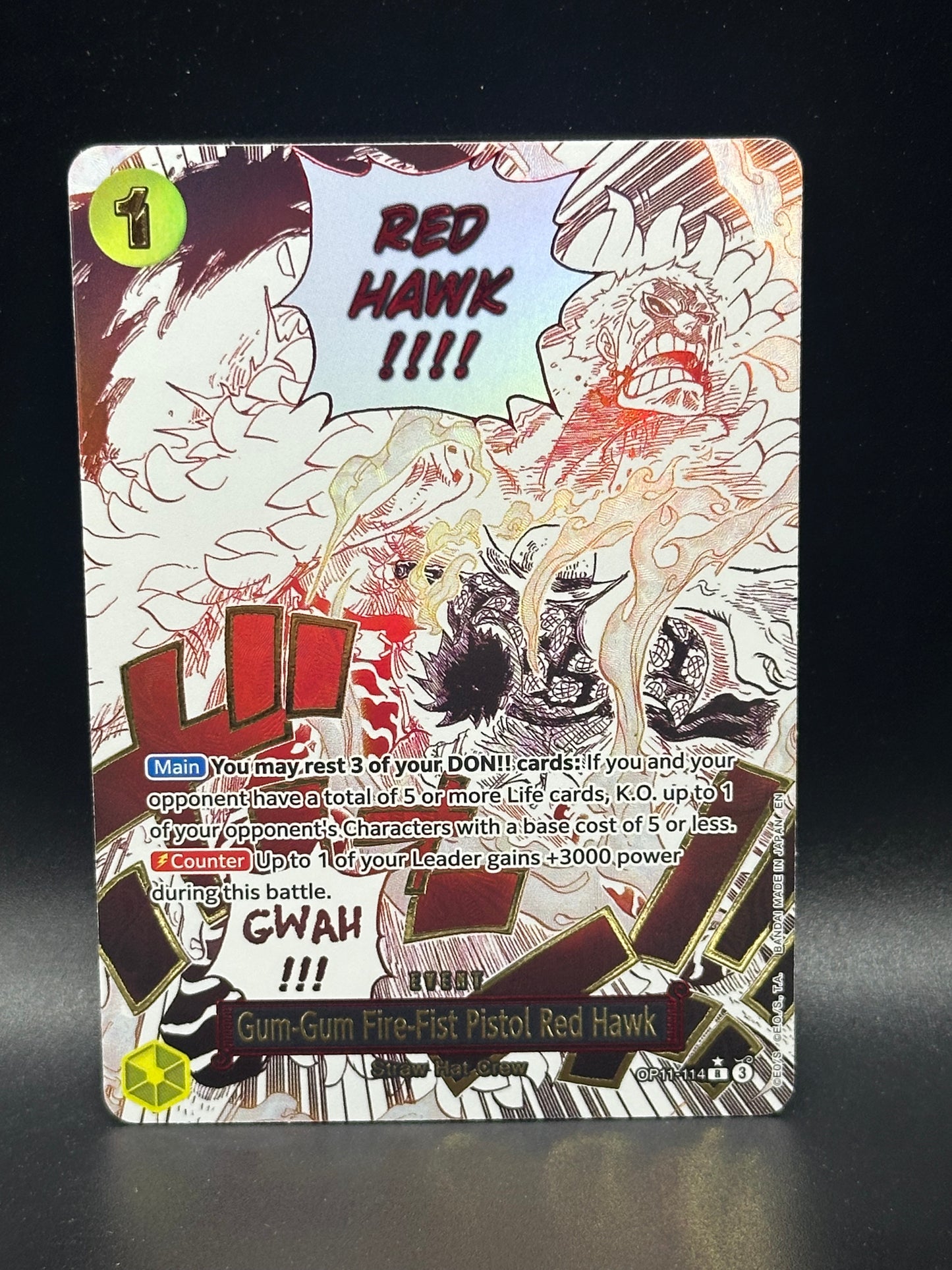 Gum-Gum Fire-Fist Pistol Red Hawk OP11-114 Alt-Art (R) Event - Fist of Divine Speed