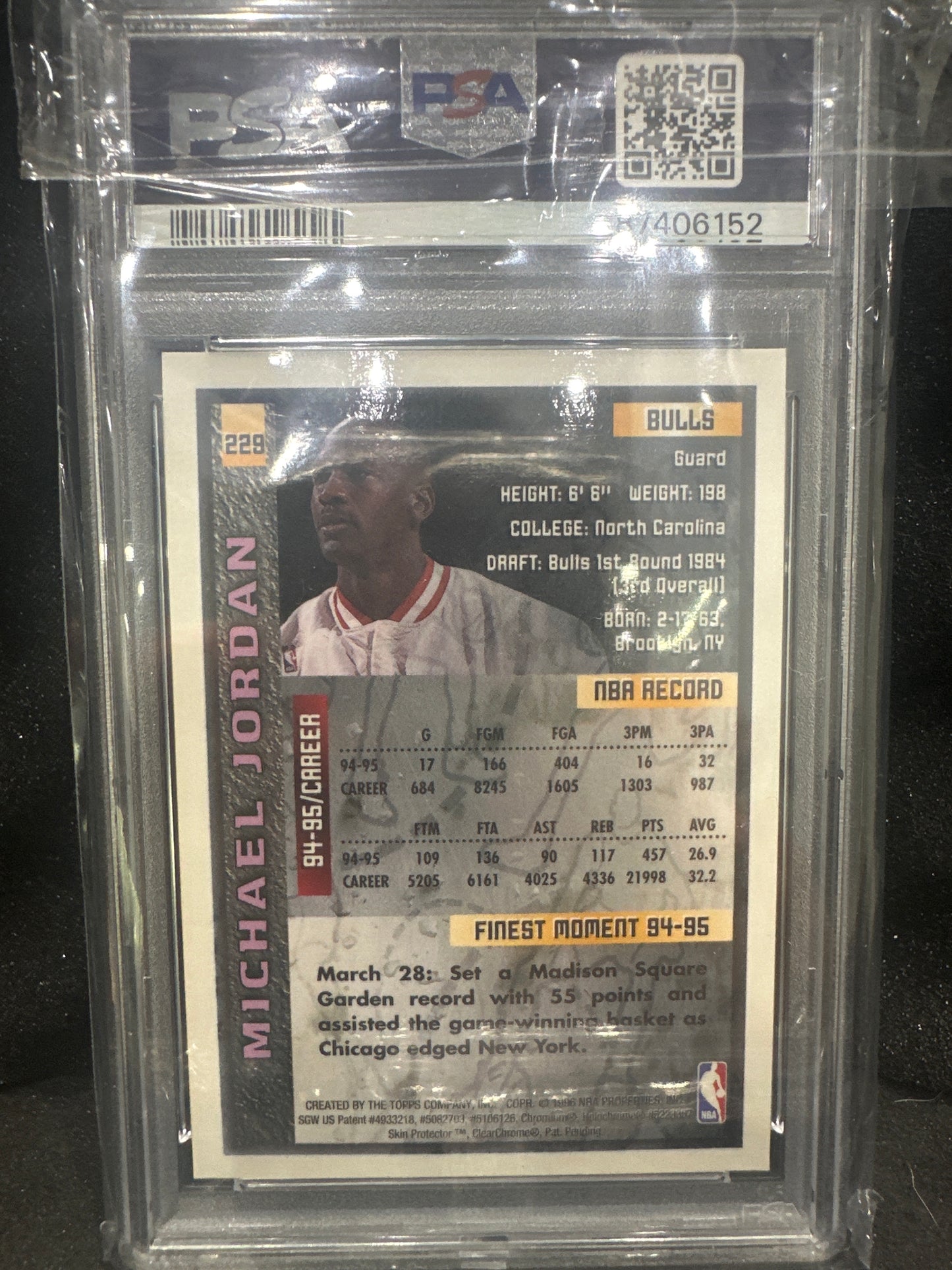 Michael Jordan 229 1995 Topps with Coating PSA 8