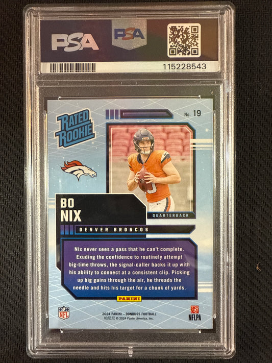 #19 Bo Nix 2024 Donruss Denver Broncos sports Rated Rookies Retro PSA 10