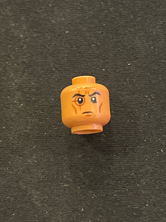 Minifigure, Head SW Black Eyebrows, Dark Red Crosshair Tattoo and Dark Orange Cheek Lines Pattern 3626pb3046 Lego