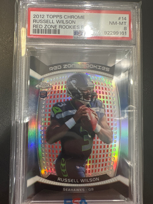 Russell Wilson 14 2012 Topps Chrome Red Zone Rookies Refractor PSA 8