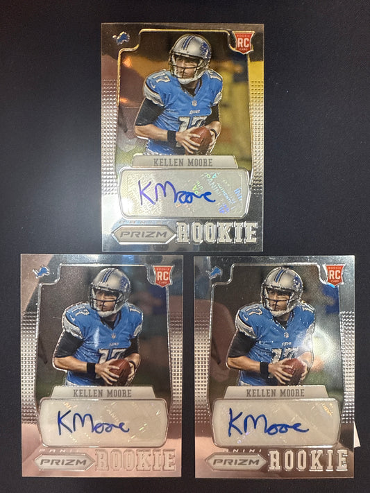 #273 Kellen Moore 2012 Panini Prizm SN,RC,AU Rookie Auto #/499 Lions Autographs lot of 3