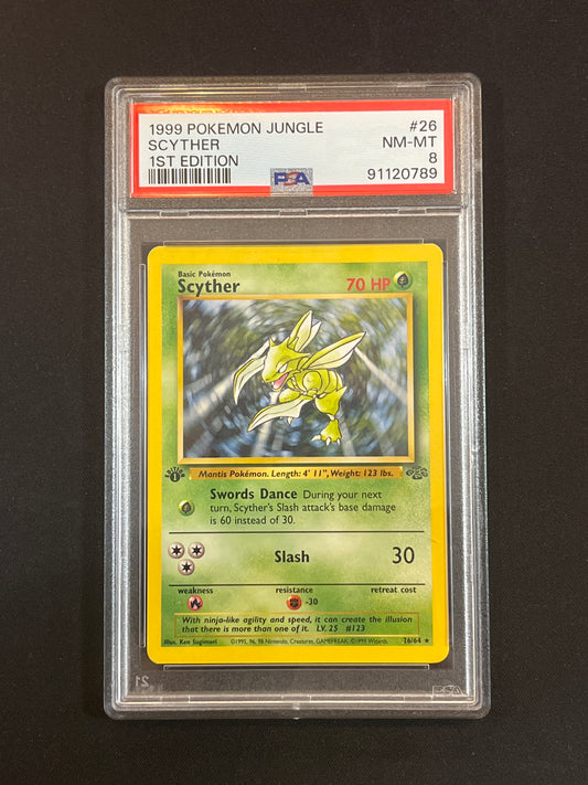 #26/64 *Scyther 1st Edition PSA 8 - Jungle