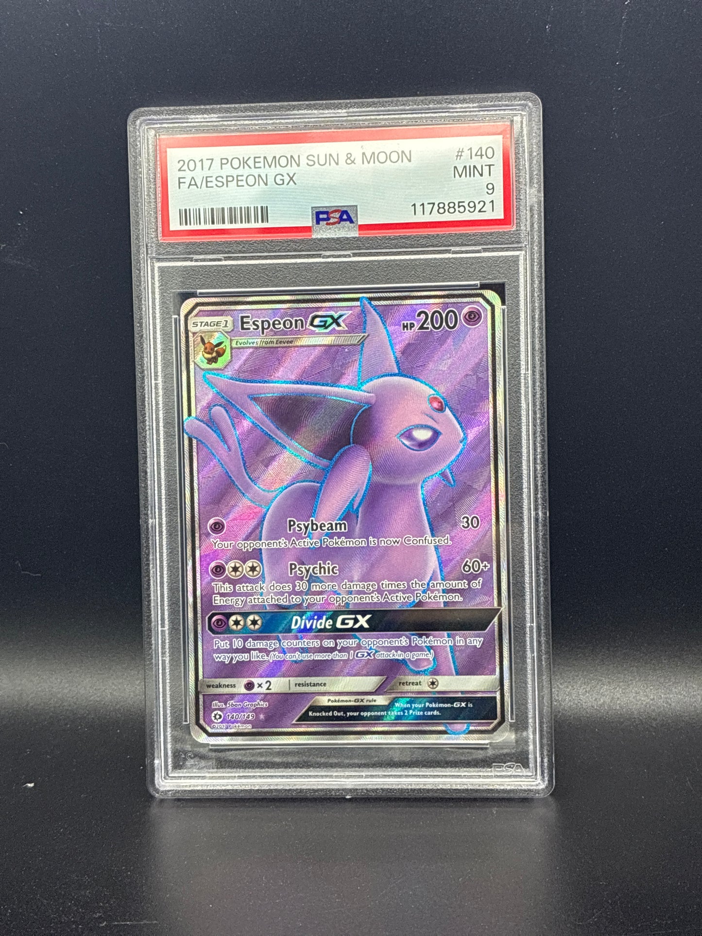 #140/149 Full Art Espeon GX Sun & Moon PSA 9