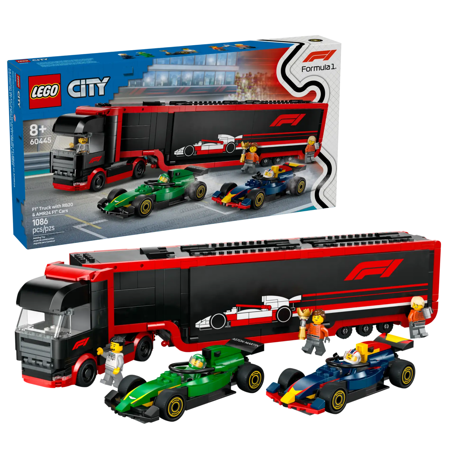 60445 F1 Truck with RB20 & AMR24 F1 Cars City Lego Set
