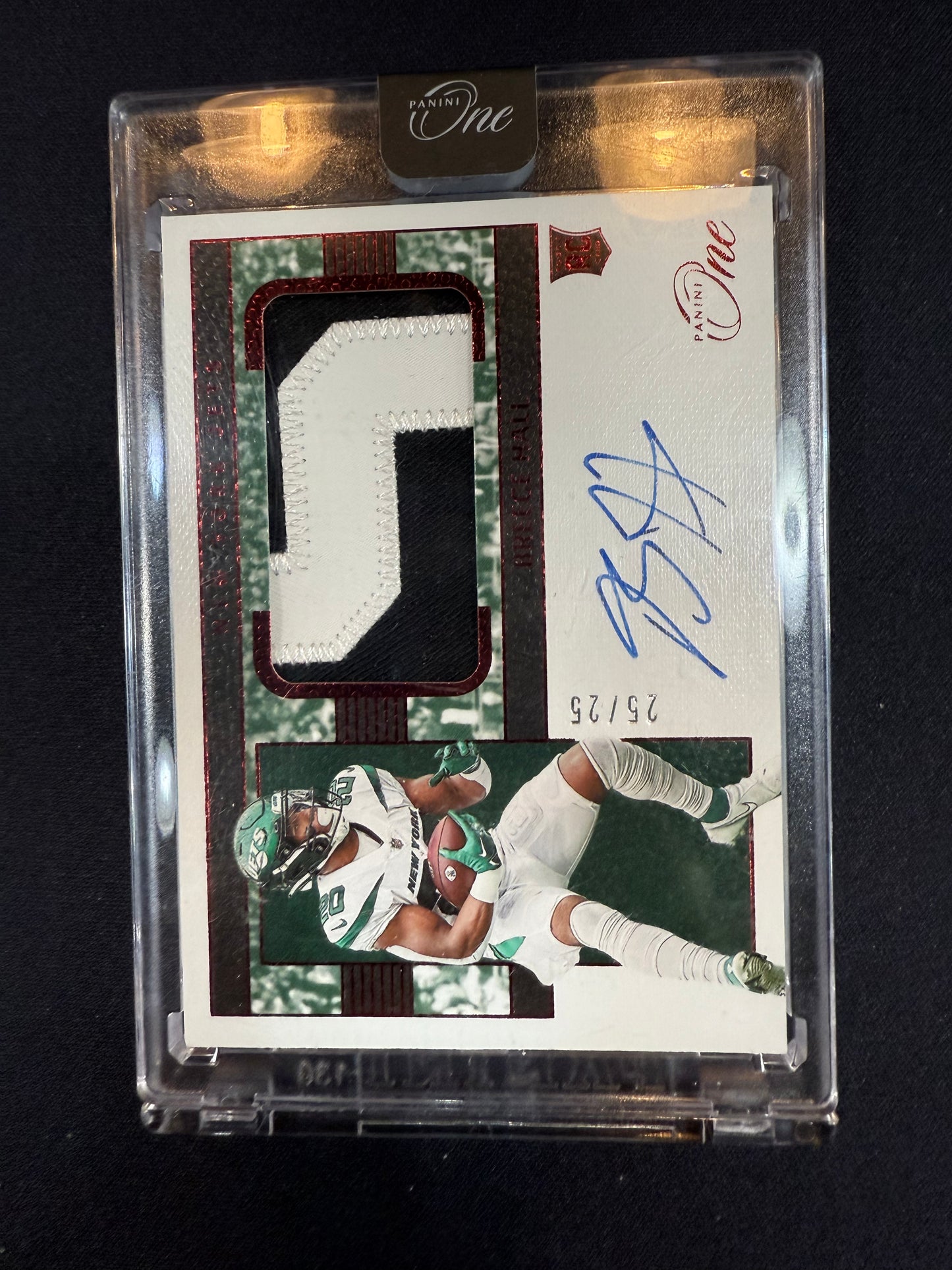 #13 BREECE HALL 2022 PANINI ONE PATCH AUTOGRAPH RED 25/25