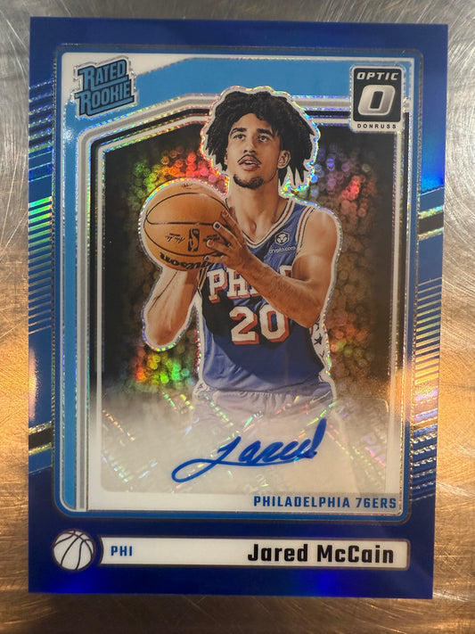 #313 JARED MCCAIN 2024 PANINI DONRUSS OPTIC PURPLE AUTOGRAPH /49