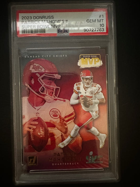 Patrick Mahomes 1 2023 Donruss Super Bowl MVP PSA 10 Kansas City Chiefs