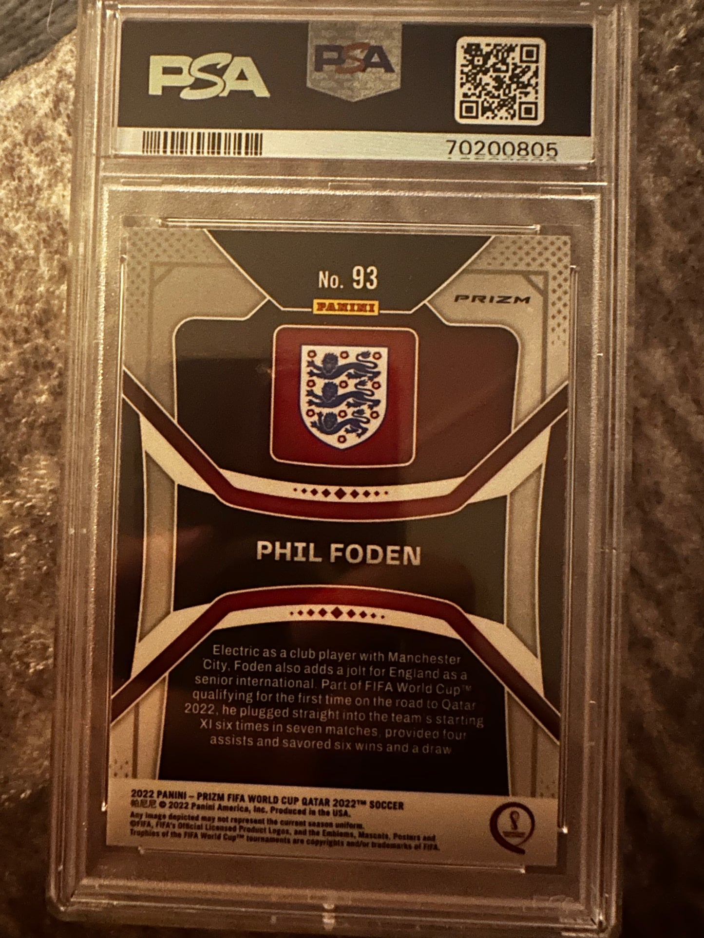 Phil Foden 93 2022 Prizm W/C Qatar Ice PSA 10