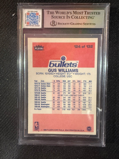 #124 Gus Williams 1986 Fleer Jersey Fusion Game Used Patch BGS Authentic