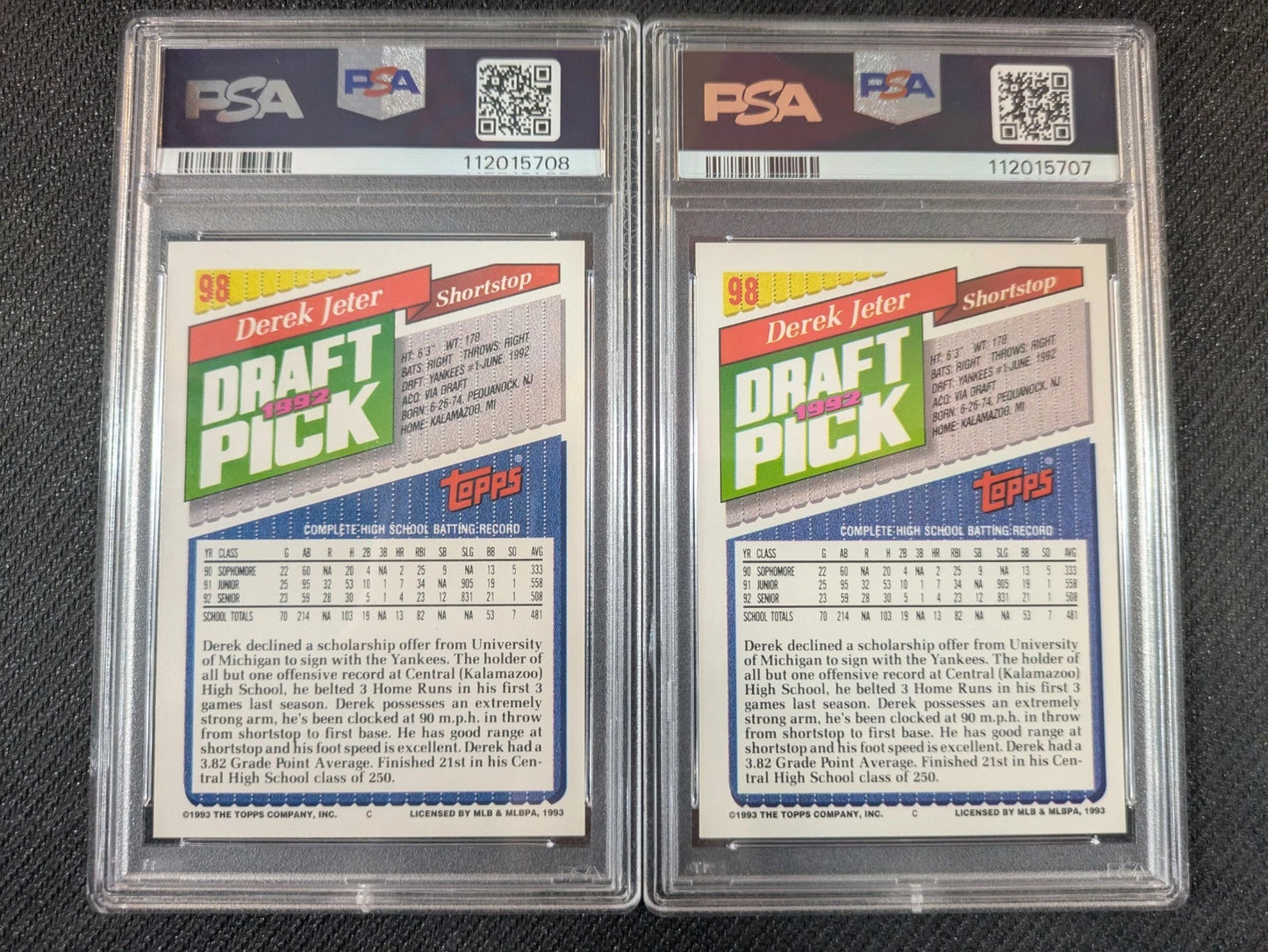 1993 Topps Derek Jeter Inaugural Rockies/Marlins PSA 9 Lot Of 2