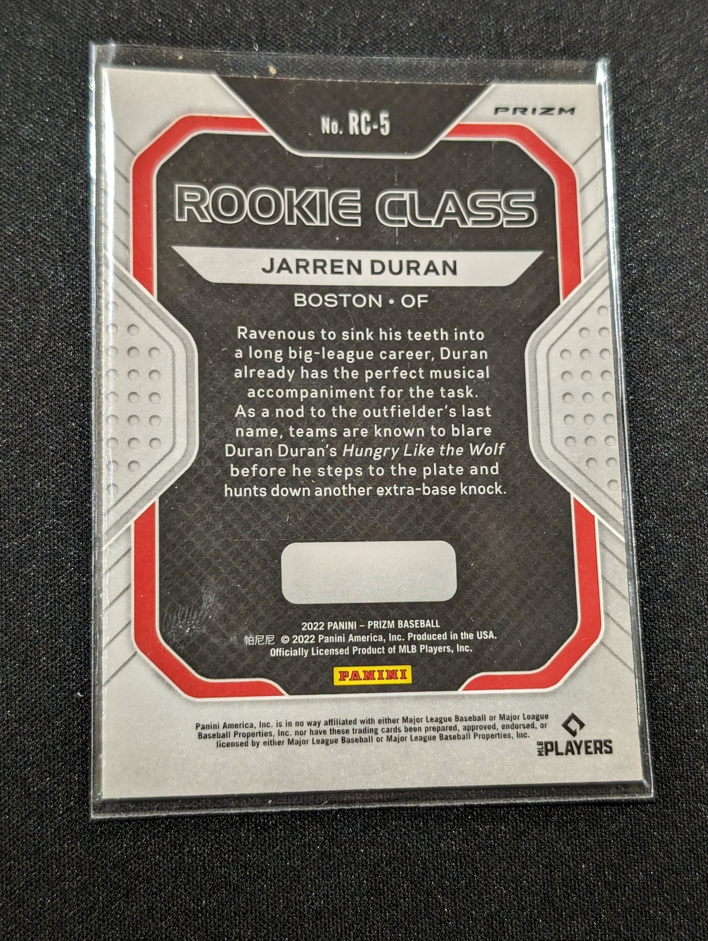 Jarren Duran Rookie Class Prizm Panini 2022 rc5