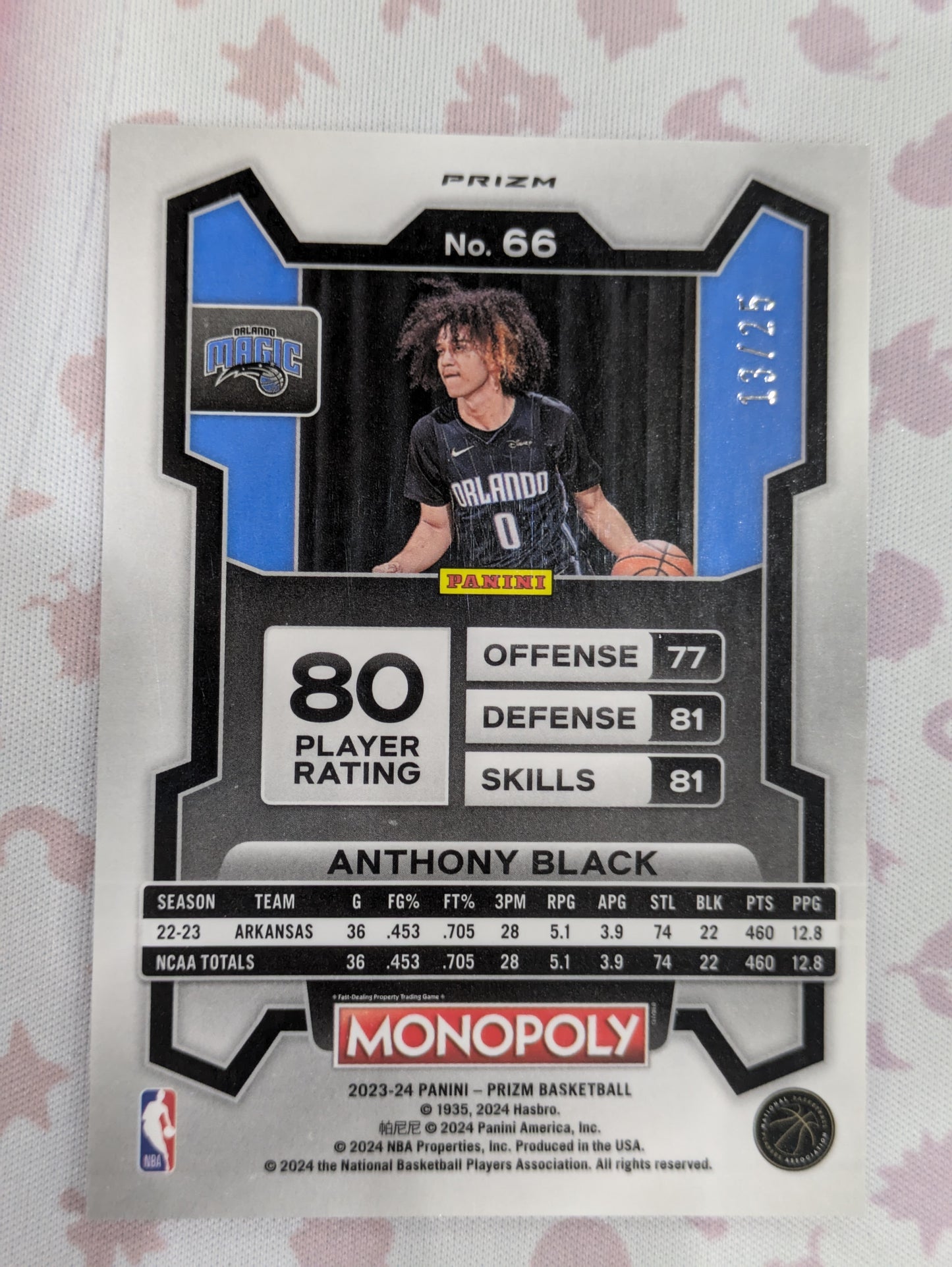 Anthony Black Monopoly Panini Prizm 2024 Hasbro 66 13/25 Orlando Magic