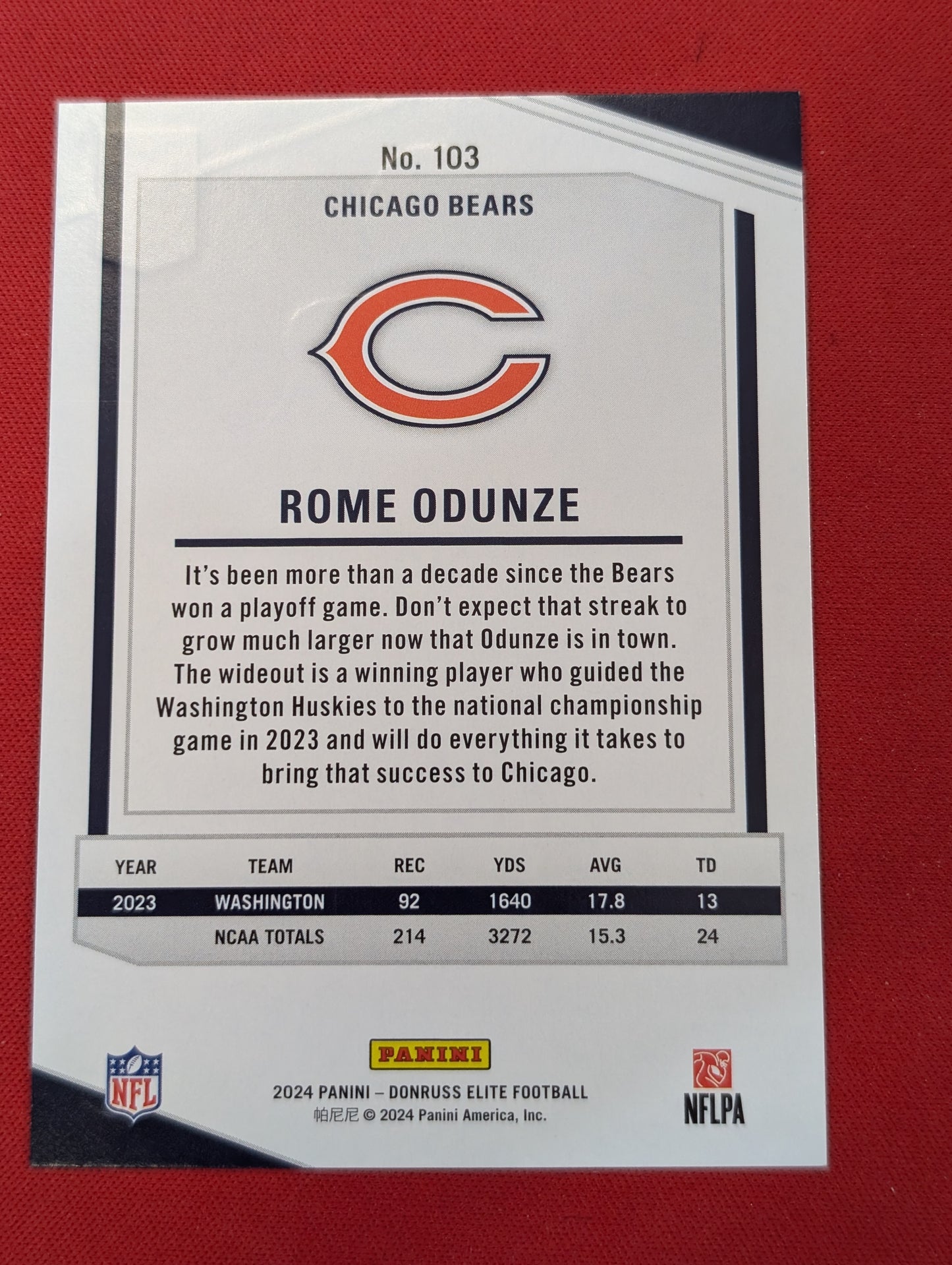 #103 Rome Odunze 2024 Donruss Elite Orange 067/399