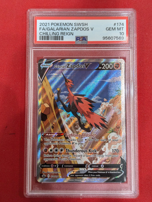 #174/198 Galarian Zapdos V chilling reign PSA 10