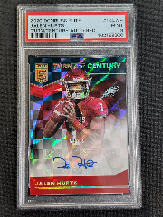 #TC-JAH Jalen Hurts 2020 Donruss Elite /75 Eagles Turn of the Century Red PSA 9