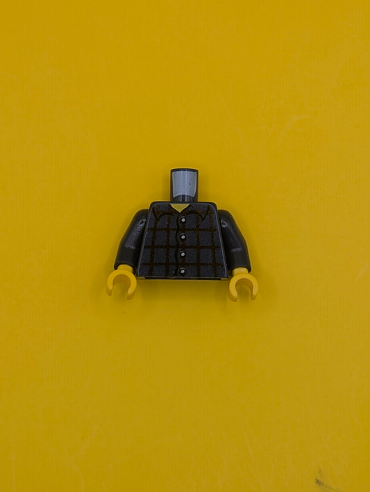 Torso Shirt Dark Red Plaid, 4 White Buttons, Narrow Yellow Neck Pattern / Dark Blue Arms / Yellow Hands 973pb0086c01 Lego