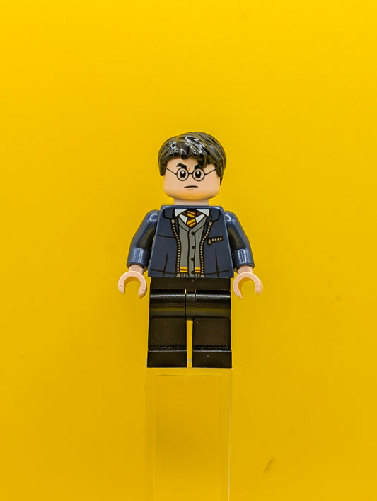 Harry Potter hp346 Dark Blue Open Jacket over Gryffindor Cardigan Sweater, Black Legs Harry Potter Lego Minifigure