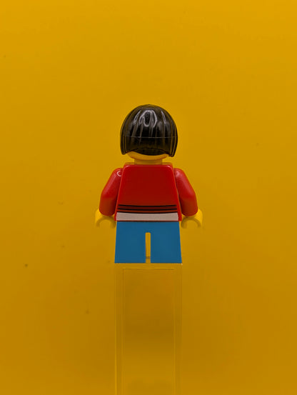 Sweater Cropped cty0437 with Bow, Heart Necklace, Dark Azure Short Legs, Black Bob Cut Hair City Lego Minifigure