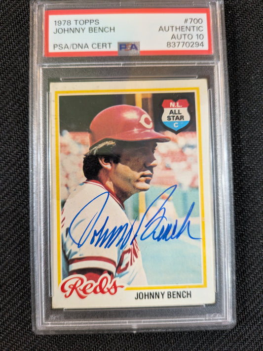 #700 Johnny Bench 1978 Topps In Person Autograph PSA Auto 10