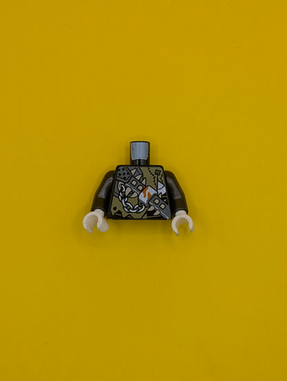 973pb3257c01 Torso Ninjago Spiked Weapon on Chain with Stitched Clothing Pattern / Pearl Dark Gray Arms / White Hands Lego Part