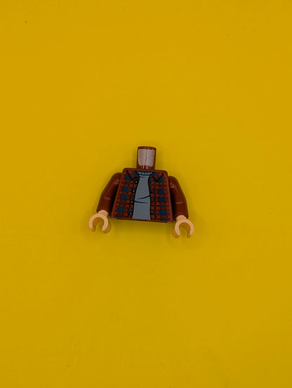 Torso Plaid Flannel Shirt Open with Buttons and Dark Blue Squares over Sand Blue Sweater Pattern / Dark Red Arms / Light Nougat Hands 973pb5594c01 Lego