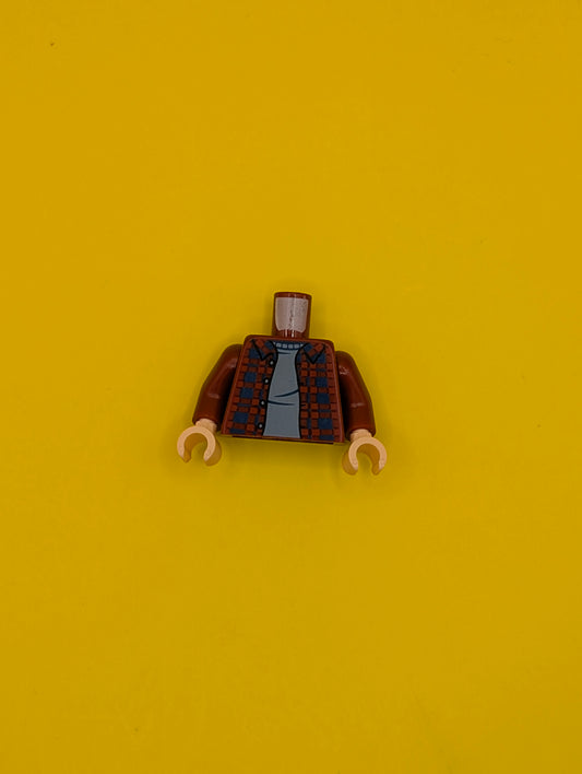 Torso Plaid Flannel Shirt Open with Buttons and Dark Blue Squares over Sand Blue Sweater Pattern / Dark Red Arms / Light Nougat Hands 973pb5594c01 Lego