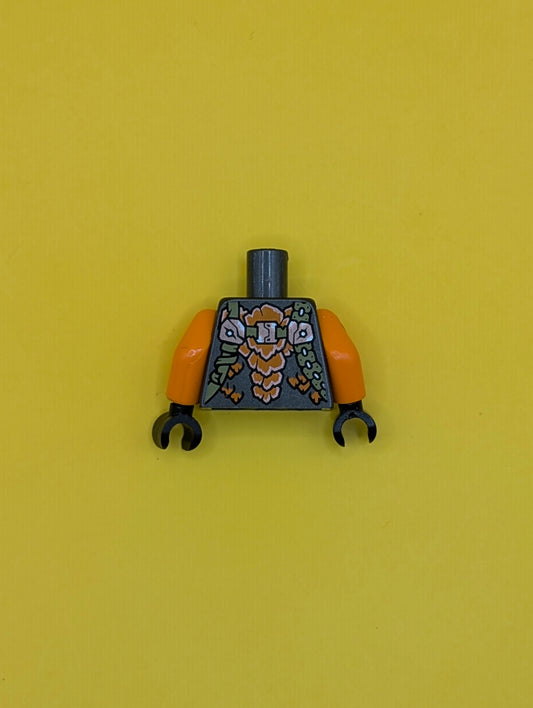 Torso Orange Breastplate, Olive Green Straps, Silver Snake Head and Tooth, Dark Turquoise Spots Pattern / Orange Arms / Dark Bluish Gray Hands 973pb4542c01 Lego
