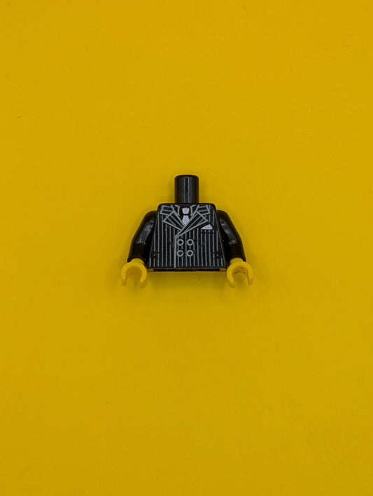 973pb0940c01 Torso Pinstripe Suit Jacket and White Tie Pattern / Black Arms / Yellow Hands Lego Part