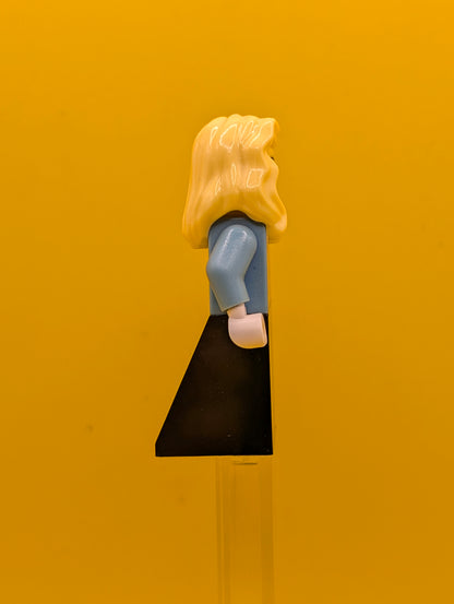 Medium Blue Jacket twn147 with Light Purple Scarf Black Skirt, Bright Light Yellow Female Hair over Shoulder City Lego Minifigure