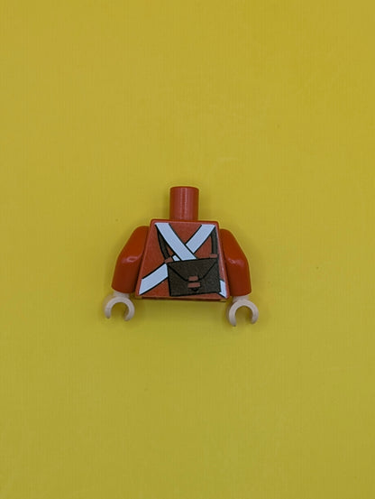 Torso Imperial Soldier Uniform Jacket with Blue and Gold Trim over White Shirt with Buttons, Crossbelts with Oval Clasp, Dark Brown Ammo Pouch on Back Pattern (Redcoat) / Red Arms / Light Nougat Hands 973pb0527c02 Lego