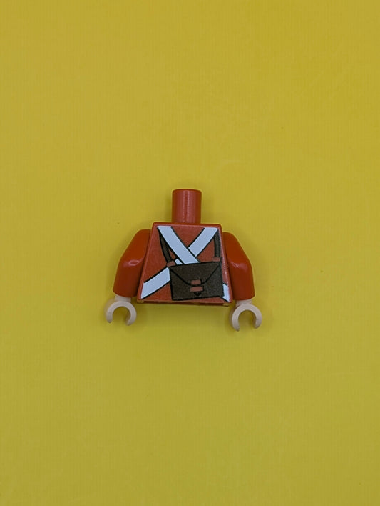 Torso Imperial Soldier Uniform Jacket with Blue and Gold Trim over White Shirt with Buttons, Crossbelts with Oval Clasp, Dark Brown Ammo Pouch on Back Pattern (Redcoat) / Red Arms / Light Nougat Hands 973pb0527c02 Lego