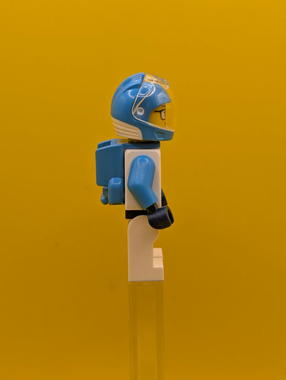 Astronaut cty1693 Female, White Spacesuit with Dark Azure Arms, Dark Azure Helmet, Trans-Clear Visor, Dark Azure Jet Pack, Glasses City Lego Minifigure